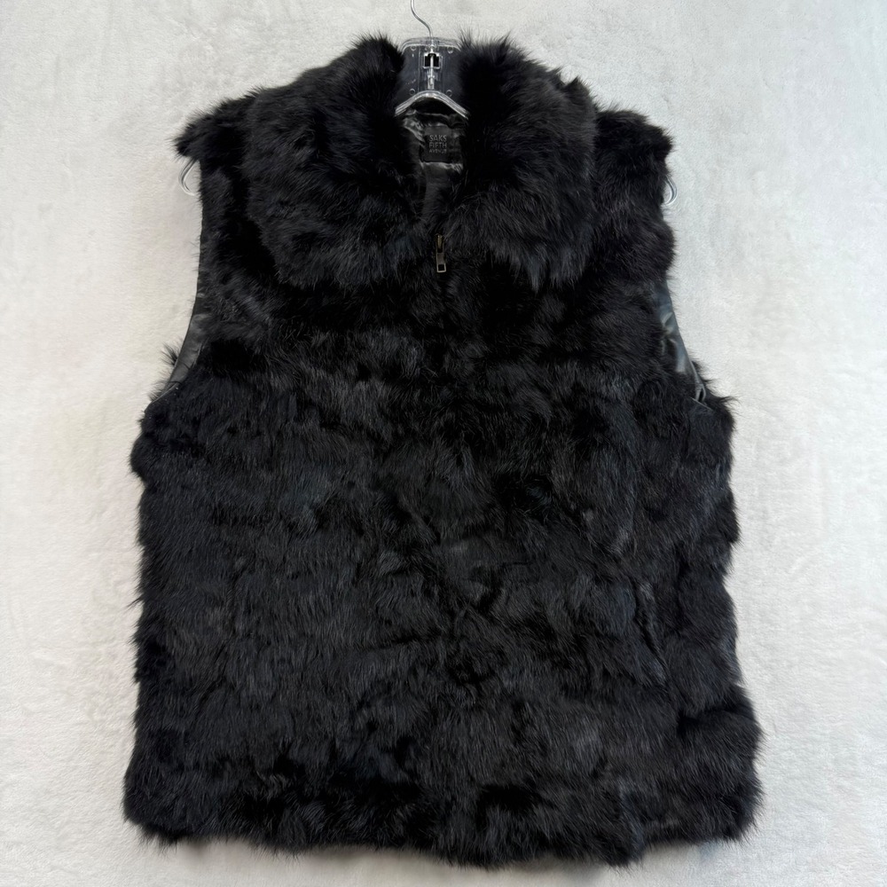 Saks‎ Fifth Avenue genuine Rabbit Fur Vest Sleeveless Black Size S/M NWOT